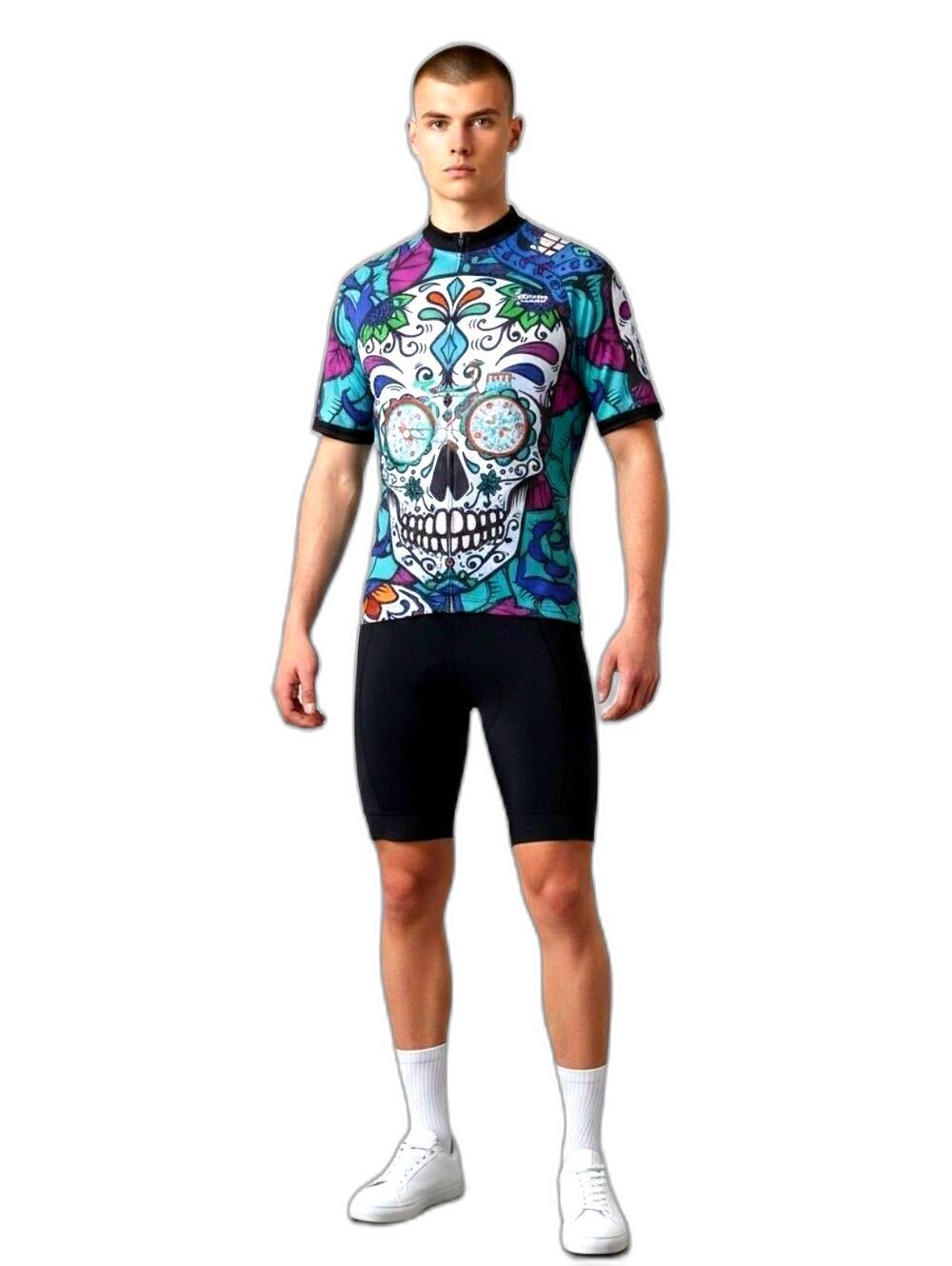 Men's Cycling Jersey Sugar Skull Short Sleeve 3 Rear Pockets 2XL